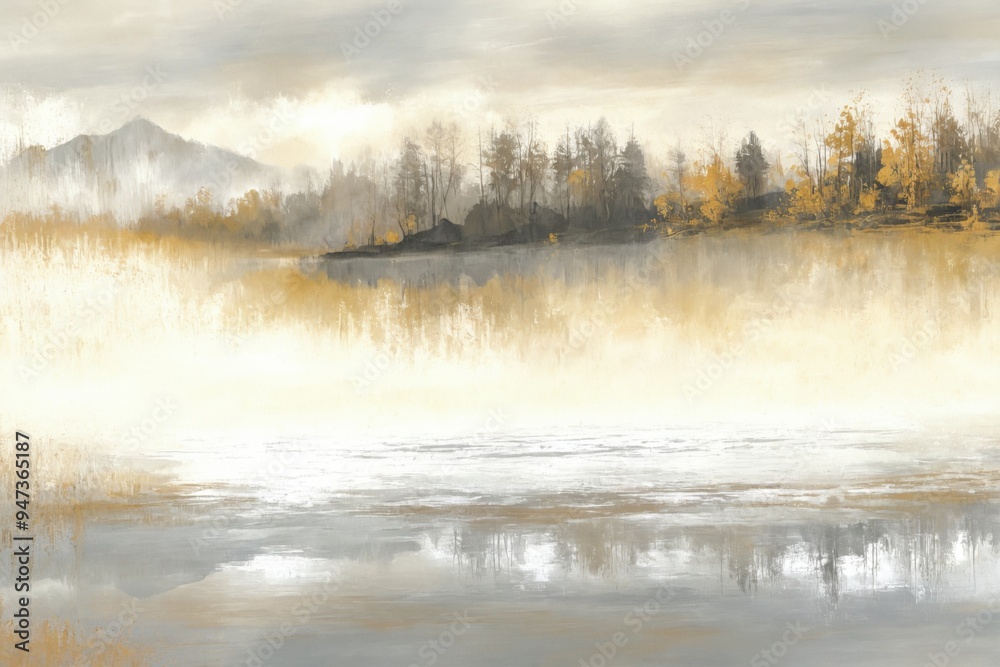 Fototapeta premium Abstract landscape painting white background composed various sh