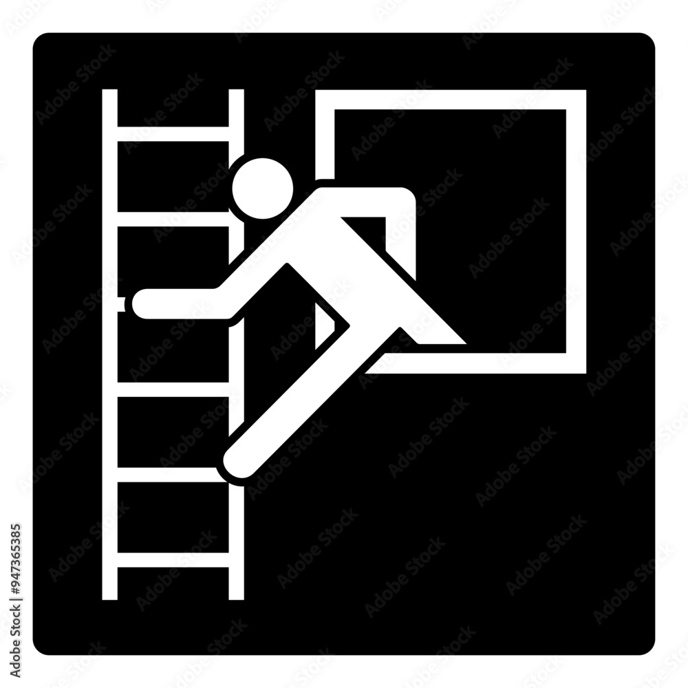 ISO emergency and first aid safety signs_emergency window with escape ladder._symbol and pictogram only_black and white edition ISO emergency and first aid safety signs_emergency window with escape ladder._symbol and pictogram only_black and white edition