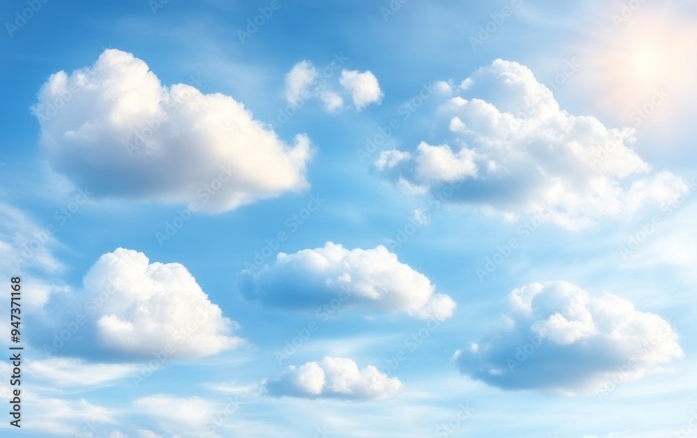 A tranquil sky filled with soft, fluffy clouds illuminated by the sun, creating a peaceful and serene atmosphere. A tranquil sky filled with soft, fluffy clouds illuminated by the sun, creating a peaceful and serene atmosphere.