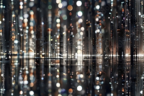 abstract backgrounf of glitter vintage lights . silver and white. de-focused. banner Generative AI photo