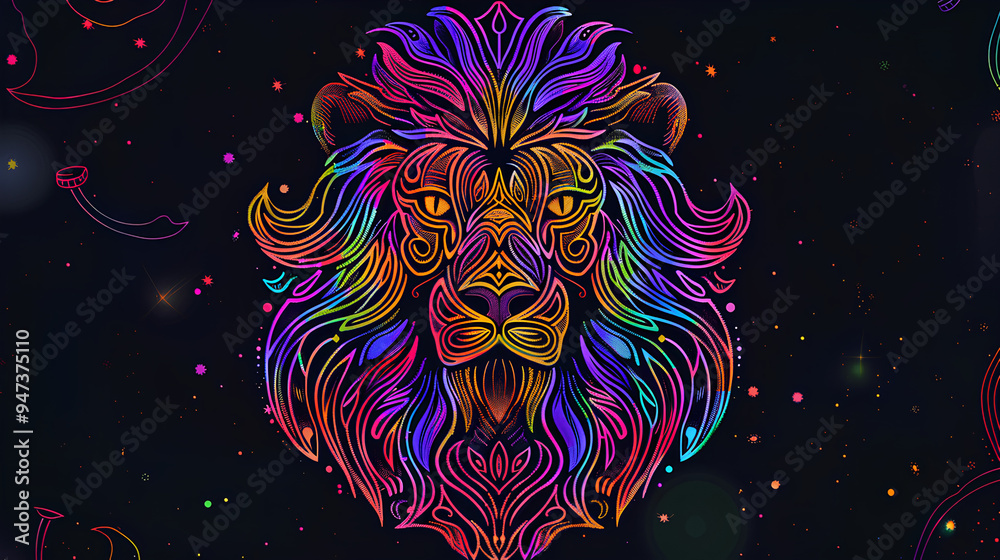 colorful leo zodiac on a black background colorful leo zodiac on a black background