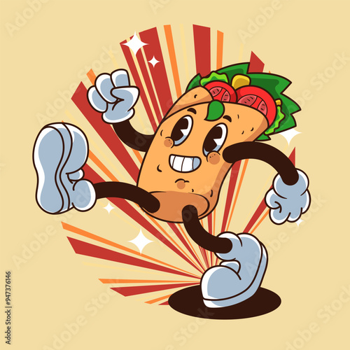 Step Shawarma Character Illustration Vintage and Retro Style