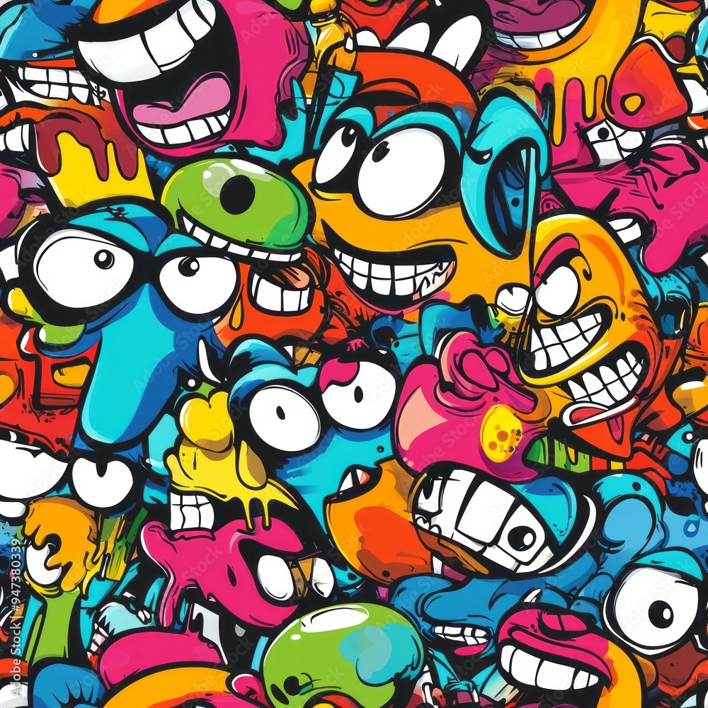 Seamless pattern of graffiti characters with expressive faces Seamless pattern of graffiti characters with expressive faces