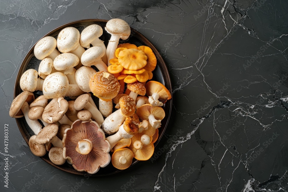 Assortment of Mushrooms on a Plate Assortment of Mushrooms on a Plate