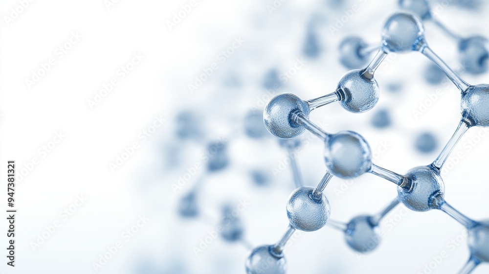 Close-up view of molecular structure, highlighting connections between atoms and molecules. Perfect for science and technology themes.
