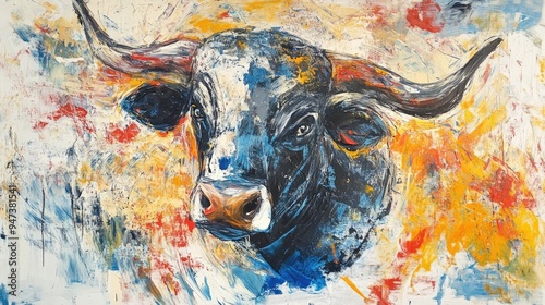 Abstract Oil Painting of a Bull's Head