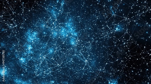 Abstract Blue Galaxy Network Background with Glowing Stars