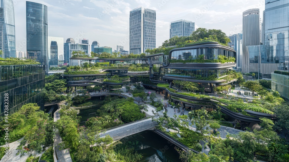 Naklejka premium Modern Green Architecture in Urban Cityscape