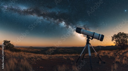 Stargazing with Telescope on Hilltop: Capturing Milky Way Wonders at Night