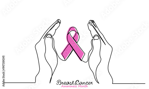 Pink October Breast Cancer Awareness Month, two hand-holding pink Ribbon to support people's lives and illness. Breast Cancer Awareness Month Concept isolated on white background.illustration.
