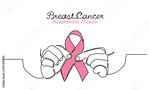 Pink October Breast Cancer Awareness Month, two hand-holding pink Ribbon to support people's lives and illness. Breast Cancer Awareness Month Concept isolated on white background.illustration.
