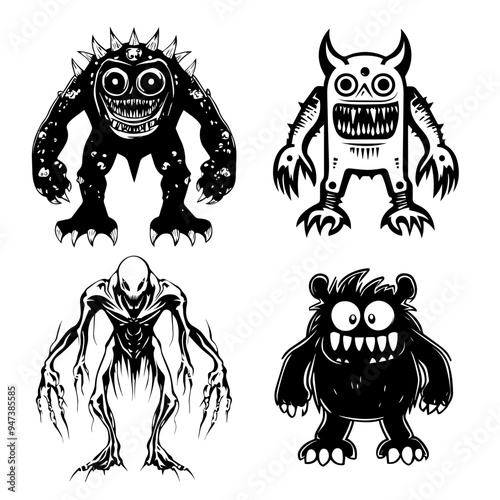 icon sheet black and white illustrations about the supernatural, about the supernatural