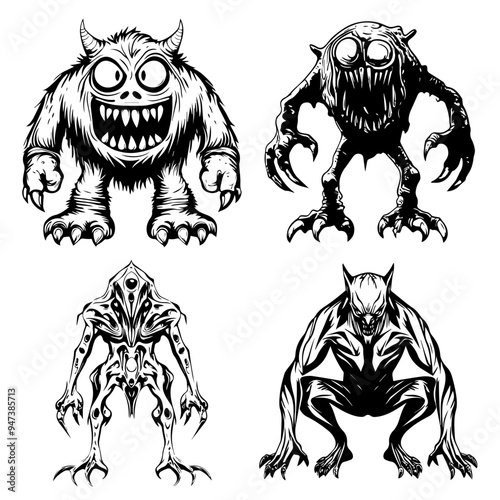 icon sheet black and white illustrations about the supernatural, about the supernatural