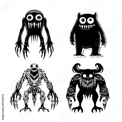 icon sheet black and white illustrations about the supernatural, about the supernatural