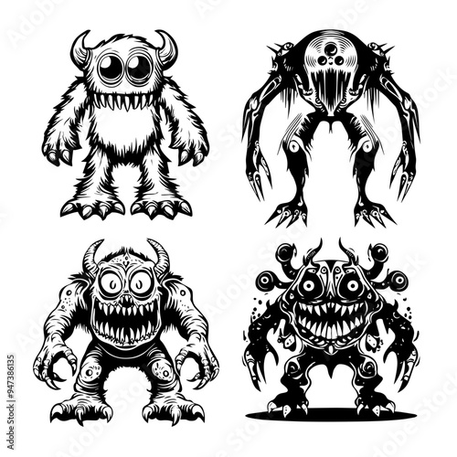 icon sheet black and white illustrations about the supernatural, about the supernatural