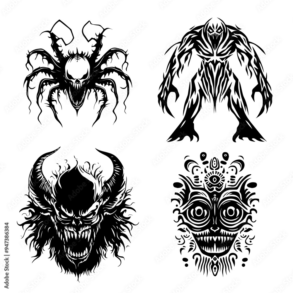 Fototapeta premium icon sheet black and white illustrations about the supernatural, about the supernatural