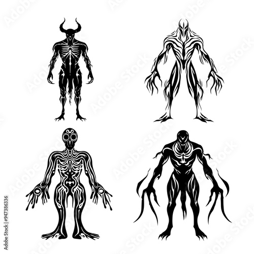 icon sheet black and white illustrations about the supernatural, about the supernatural