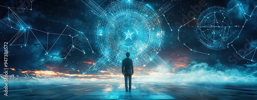 Business planning with astrology, Zodiac signs with business advice, star-filled sky