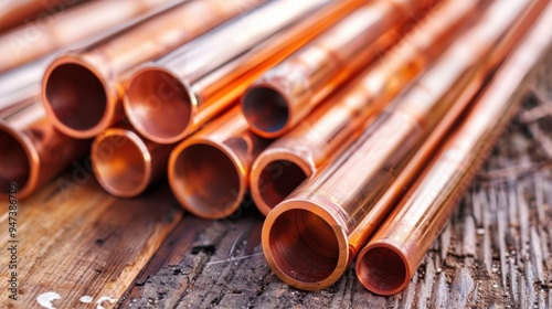 Copper: A malleable metal with excellent electrical conductivity, copper is used in wiring, plumbing, and electronics. Mined from ore and recycled widely.
 photo