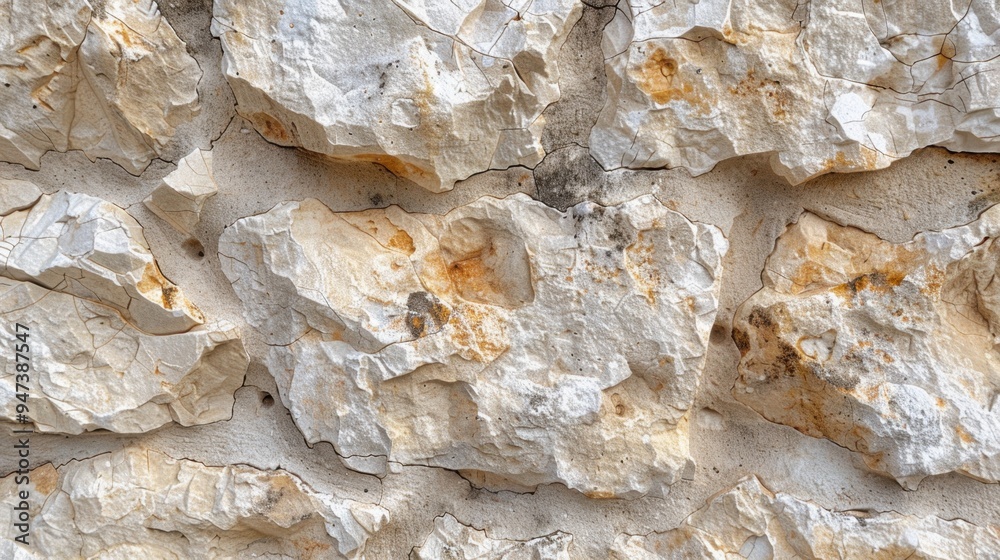 Naklejka premium Limestone: This calcium carbonate-rich sedimentary rock is used in building materials, cement production, and as a fundamental raw material in the chemical industry. 