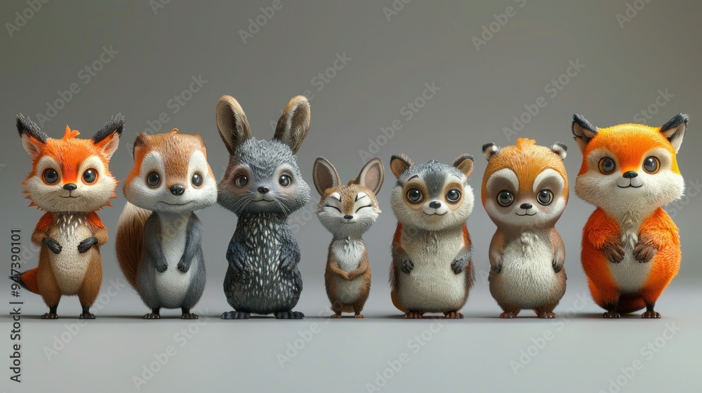 Obraz premium Whimsical Collection of Cartoon Forest Creatures on White Background