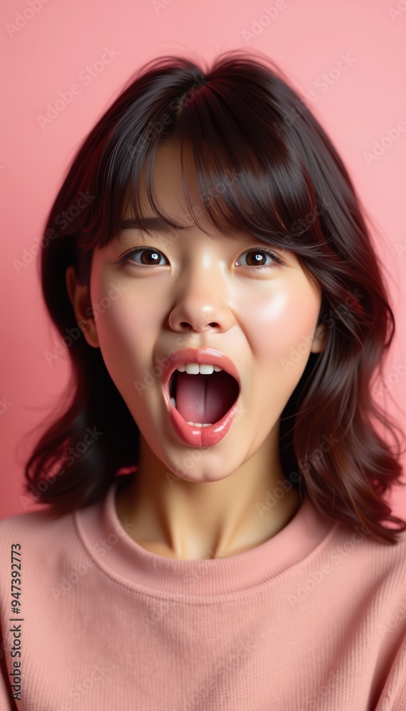 Vibrant portrait of a young woman with an expressive facial reaction, perfect for showcasing emotions in marketing, social media, or personal branding. Vibrant portrait of a young woman with an expressive facial reaction, perfect for showcasing emotions in marketing, social media, or personal branding.