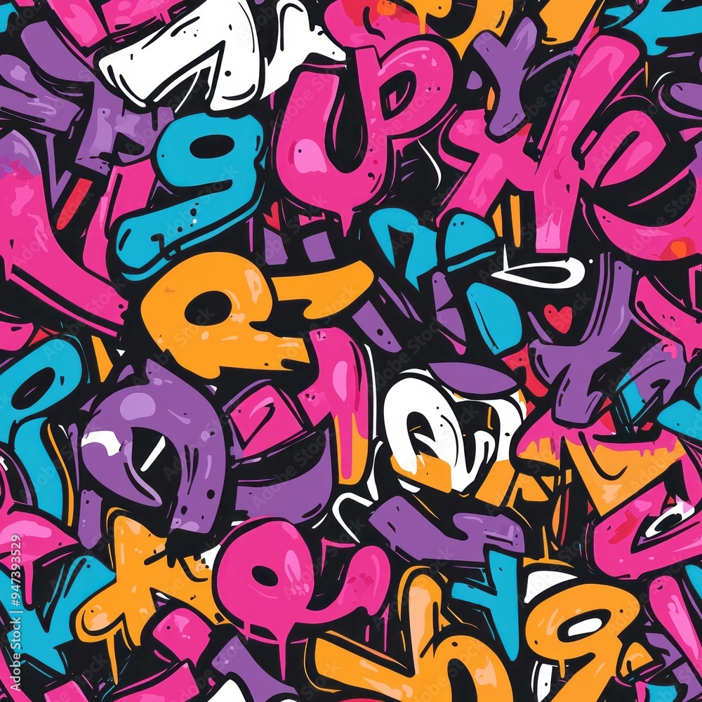 Seamless pattern of graffiti text with exaggerated styles Seamless pattern of graffiti text with exaggerated styles