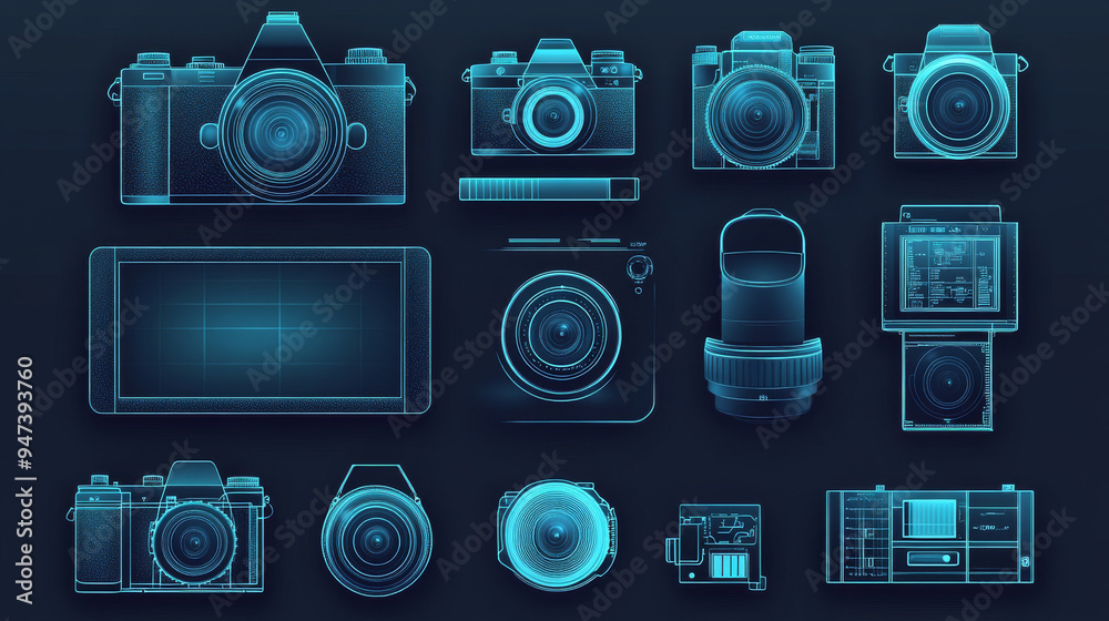Photo or video camera viewfinder display set. Vector frame for display, including focus and grid, zoom, shutter, preview, and recording settings for digital, DSLR, or analog cameras and camcorders. Photo or video camera viewfinder display set. Vector frame for display, including focus and grid, zoom, shutter, preview, and recording settings for digital, DSLR, or analog cameras and camcorders.