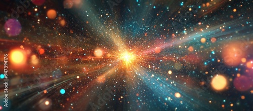 Fototapeta Naklejka Na Ścianę i Meble -  Abstract lens flare background concept of space or time travel in 3D cartoon rendering