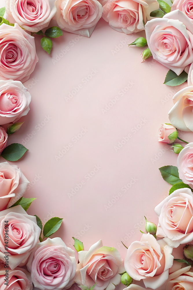 Flowers background template mockup top view isolated with copy space. Pink roses border frame background. Flowers background template mockup top view isolated with copy space. Pink roses border frame background.