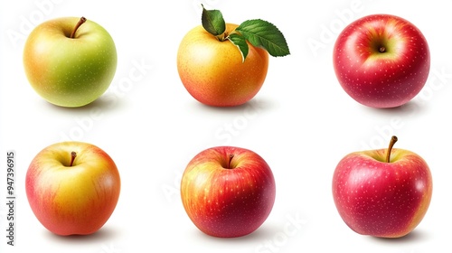 Six Ripe Apples in Different Colors