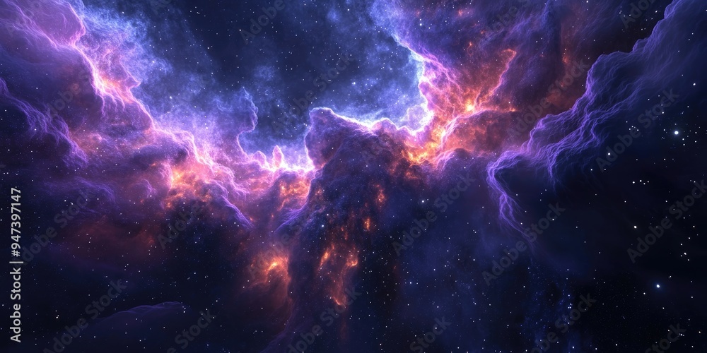 Obraz premium 3D cartoon depiction of a nebula with a cluster of stars in deep space Science fiction art