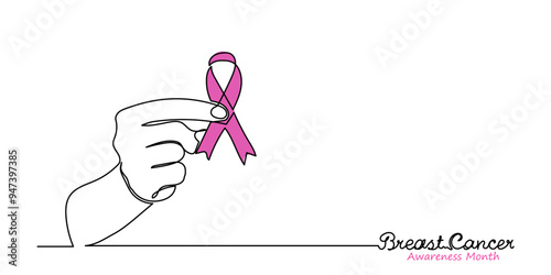 Pink October Breast Cancer Awareness Month, A hand-holding pink Ribbon to support people's lives and illness. Breast Cancer Awareness Month Concept isolated on white background.vector, illustration.
