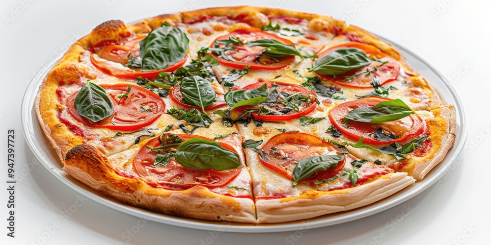 Homemade pizza presented on a light-colored dish Homemade pizza presented on a light-colored dish
