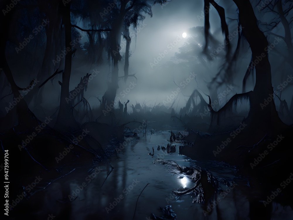Fototapeta premium Halloween photo set at night with lights and moonlight