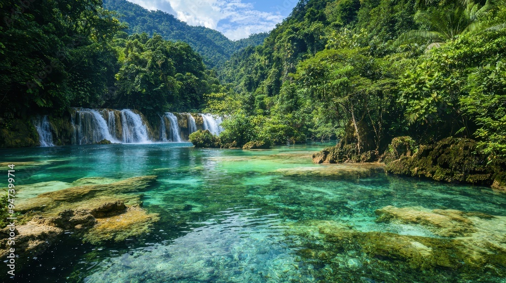Lush Rainforest Waterfall and Crystal Clear Pool Lush Rainforest Waterfall and Crystal Clear Pool