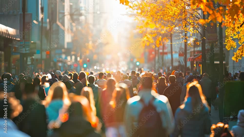 Crowd of people walking on the city street