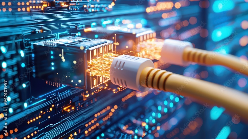 Network Data Transfer Fiber Optic Cables High Speed Connection Technology Background Network Data Transfer Fiber Optic Cables High Speed Connection Technology Background