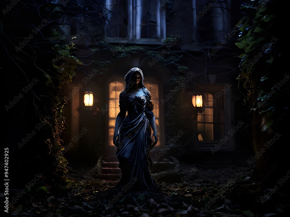 Halloween photo set at night with lights and moonlight Halloween photo set at night with lights and moonlight