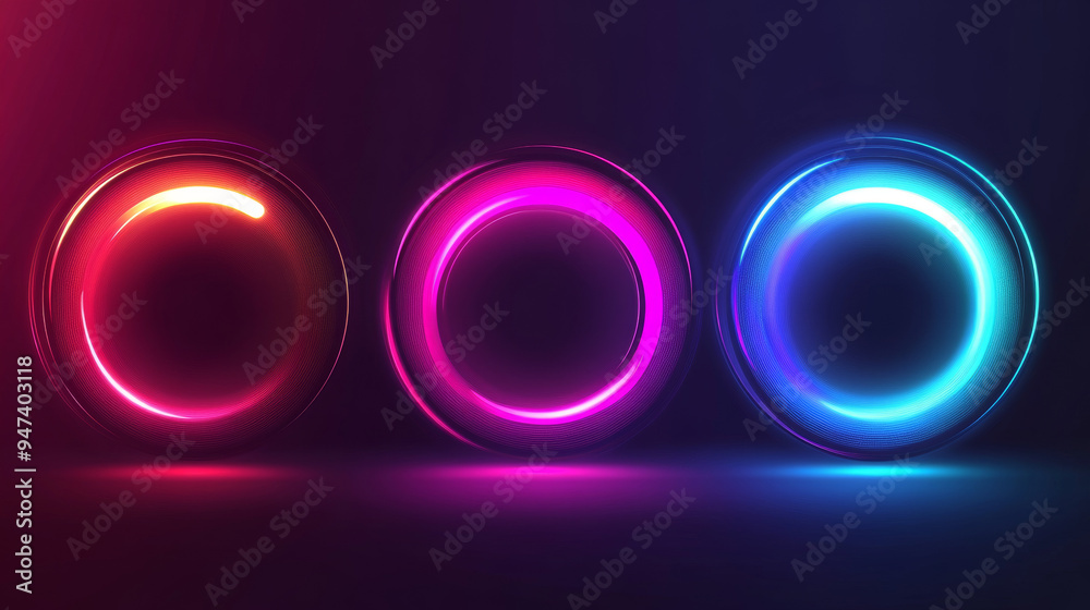 Progress indicators, including load or download and upload icons for websites, vector circular graphs, circle loaders, and speed or percentage status bars, designed with neon gradients for web pages. Progress indicators, including load or download and upload icons for websites, vector circular graphs, circle loaders, and speed or percentage status bars, designed with neon gradients for web pages.