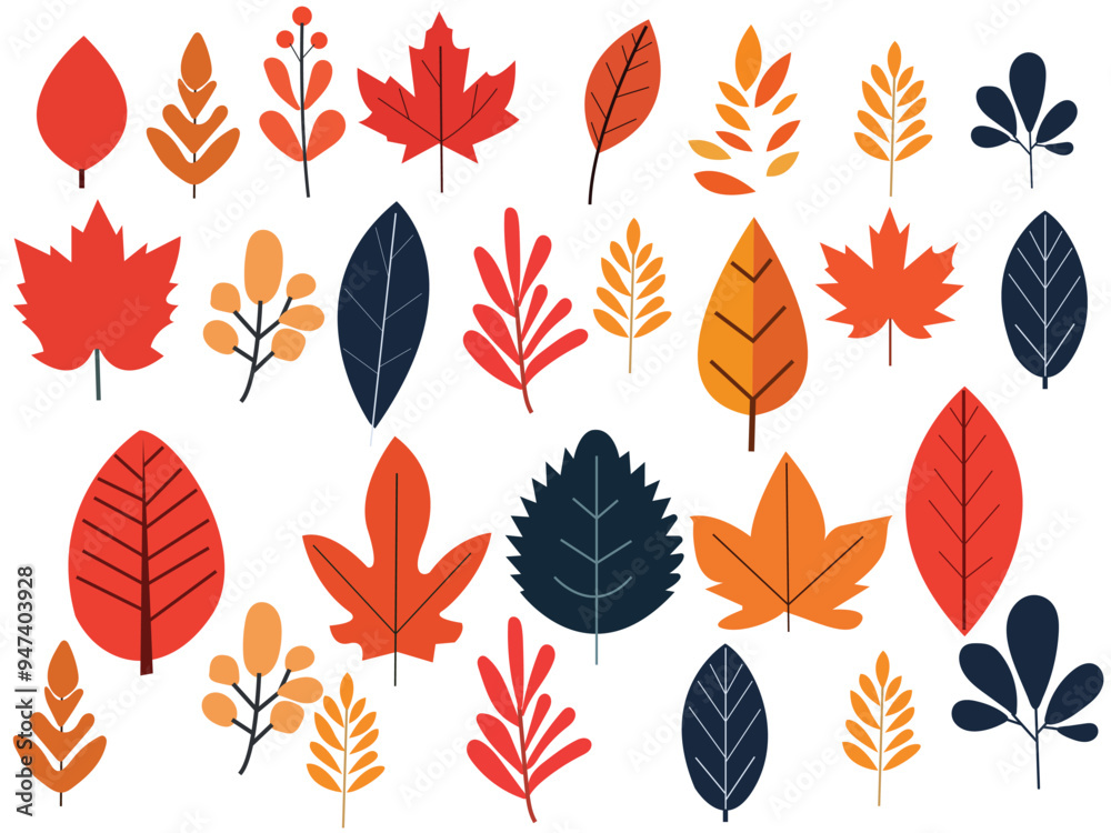 Autumn Leaves flat design collection a white background Autumn Leaves flat design collection a white background