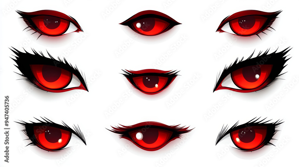 A set of angry red eyes with a dangerous, menacing look, isolated on a white background. Suitable for mystery-themed designs or logos. A JPEG version is also available in the gallery. A set of angry red eyes with a dangerous, menacing look, isolated on a white background. Suitable for mystery-themed designs or logos. A JPEG version is also available in the gallery.
