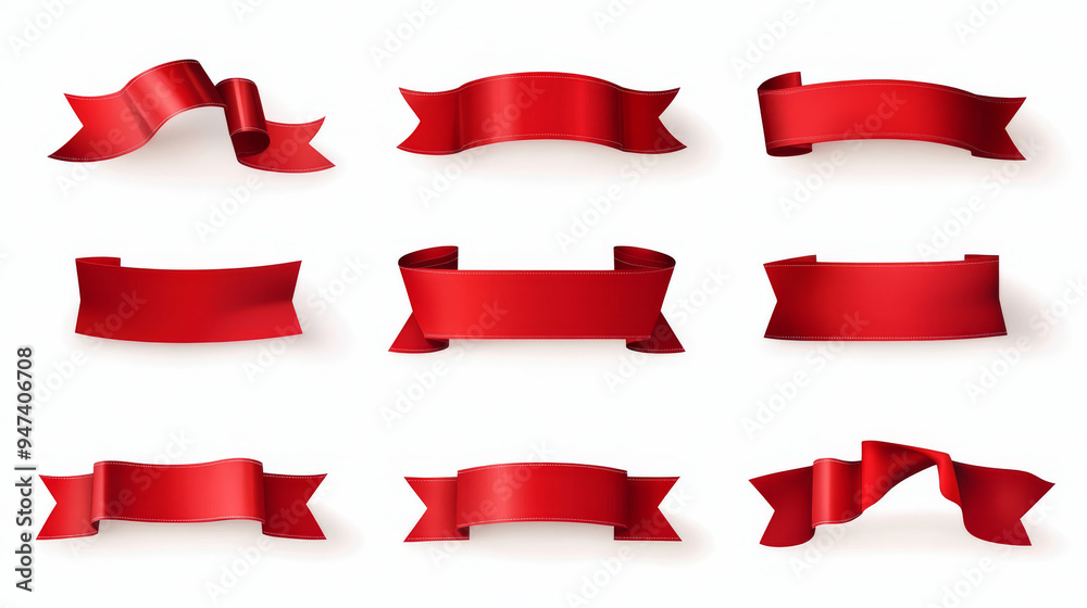 Imagine a set of sleek, vibrant red banners, ribbons, or labels designed for online promotions. These 3D icons feature a realistic silk texture, with a rich scarlet color that captures attention. Imagine a set of sleek, vibrant red banners, ribbons, or labels designed for online promotions. These 3D icons feature a realistic silk texture, with a rich scarlet color that captures attention.