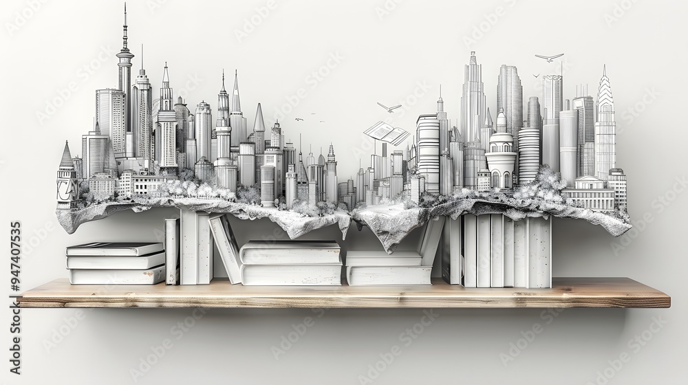Fototapeta premium Cityscape on a Book Shelf.