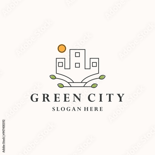 green city building logo design concept. Residential, apartment