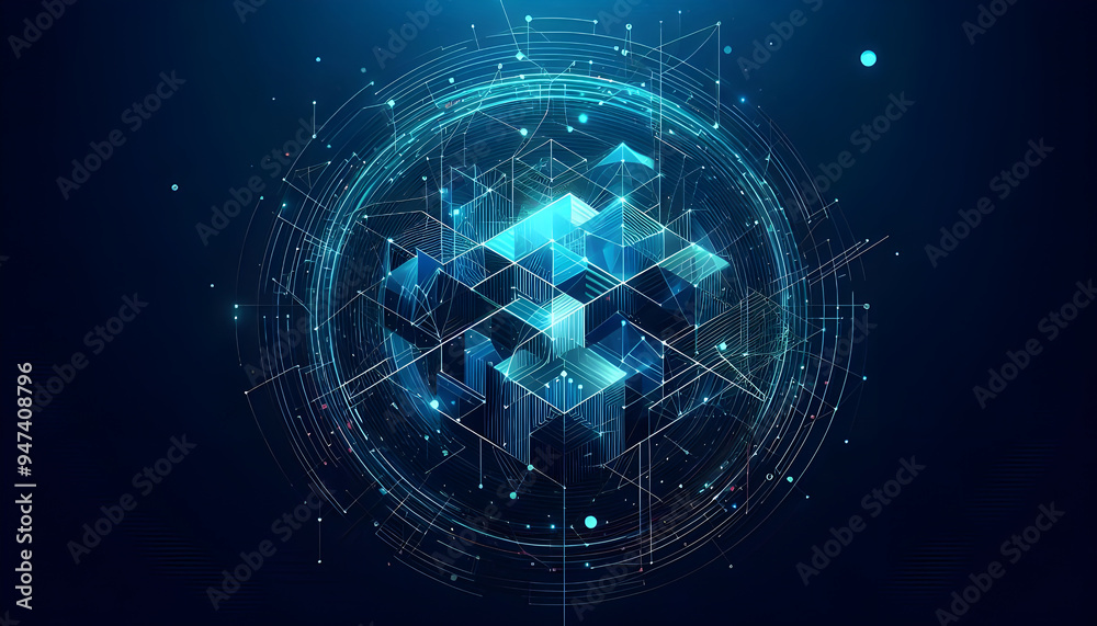 Obraz premium Blue neon geometric abstract background