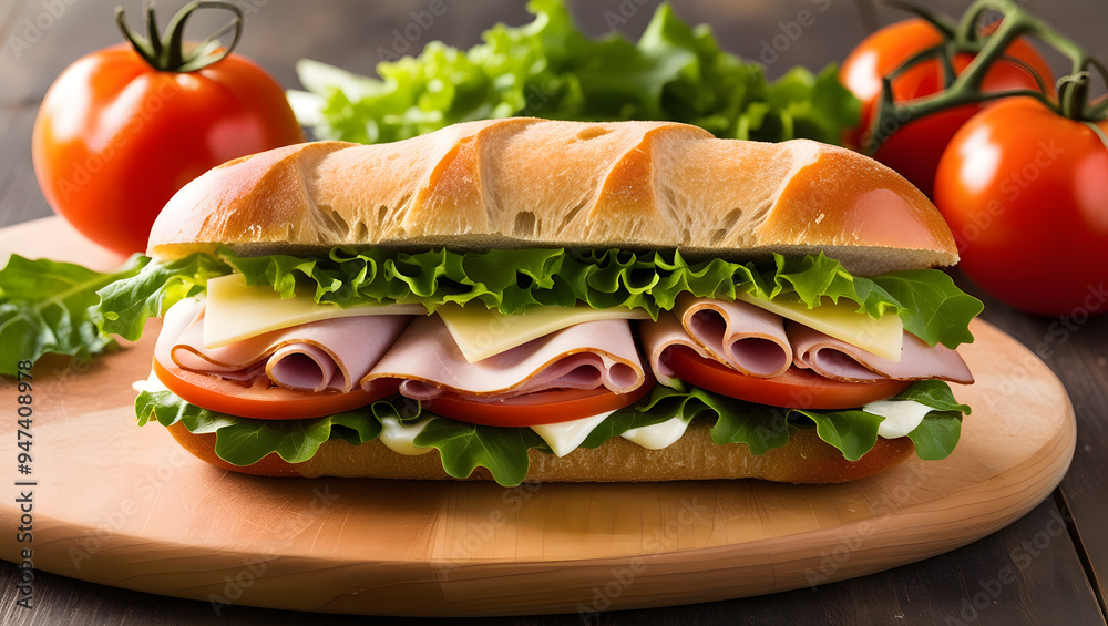 Savory Ham, Cheese, Tomato, and Lettuce Sandwich Savory Ham, Cheese, Tomato, and Lettuce Sandwich
