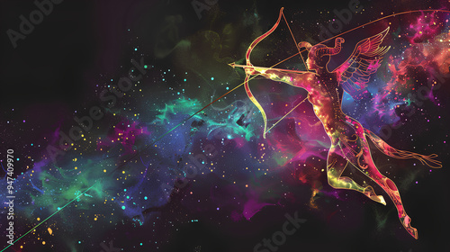 colorful sagittarius zodiac with black background photo