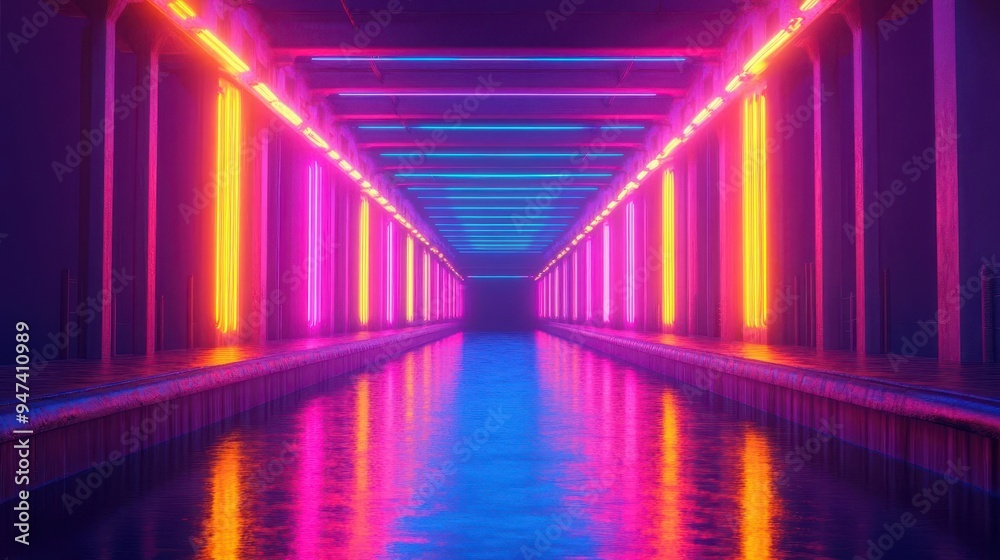 A neon-lit bridge over a vibrant, glowing river at night, vibrant, neon-lit bridge, night A neon-lit bridge over a vibrant, glowing river at night, vibrant, neon-lit bridge, night
