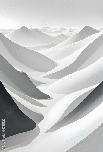 Comic style, Smooth, curved white surfaces with gentle shadows in a twilight setting, creating a minimalist, abstract landscape with a hint of purple sky., graphic illustration, comic art graphic nove